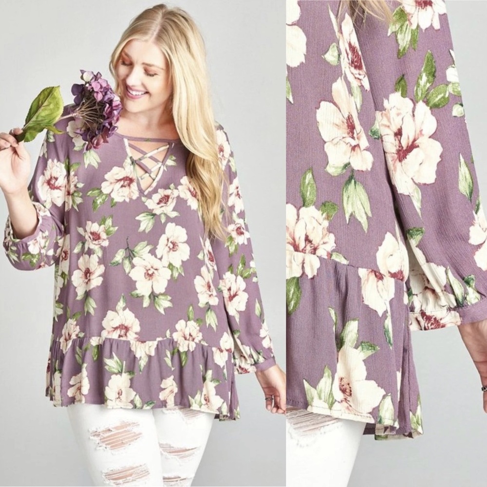 NWT Floral Lilac Rayon Plus Blouse